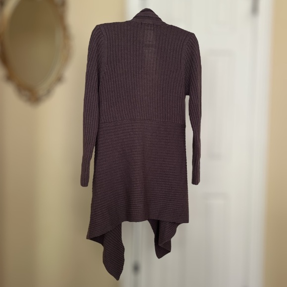 Bianco & Blu Italian Wool Waterfall Cardigan Longline Chunky Ribbed Knit Plum - Picture 2 of 12